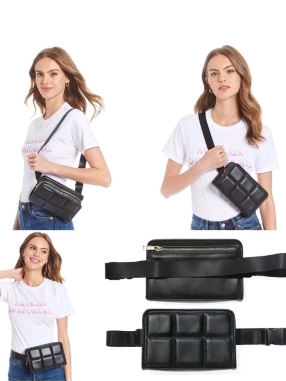 Amanda Uprichard Black Quilted Crossbody Belt Bag Le Sac Banane Fanny Pack NWT